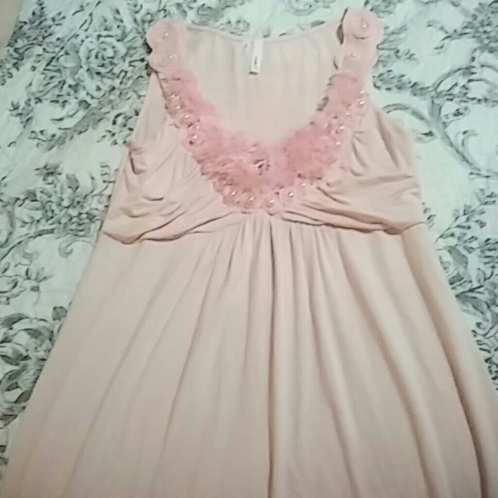 Embellished pale pink tank long in length